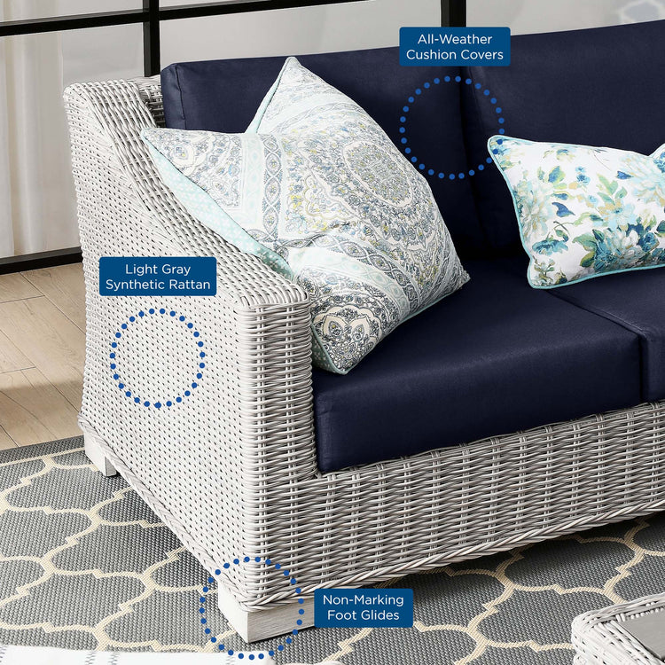 Conway 4-Piece Outdoor Patio Wicker Rattan Furniture Set - Light Gray Navy