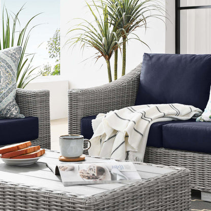 Conway 4-Piece Outdoor Patio Wicker Rattan Furniture Set - Light Gray Navy
