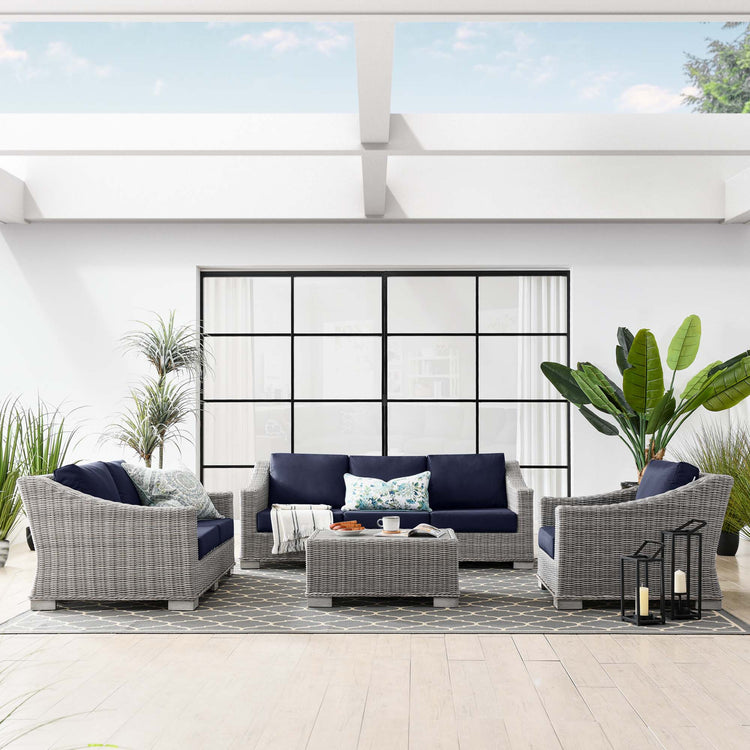 Conway 4-Piece Outdoor Patio Wicker Rattan Furniture Set - Light Gray Navy