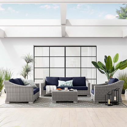 Conway 4-Piece Outdoor Patio Wicker Rattan Furniture Set - Light Gray Navy