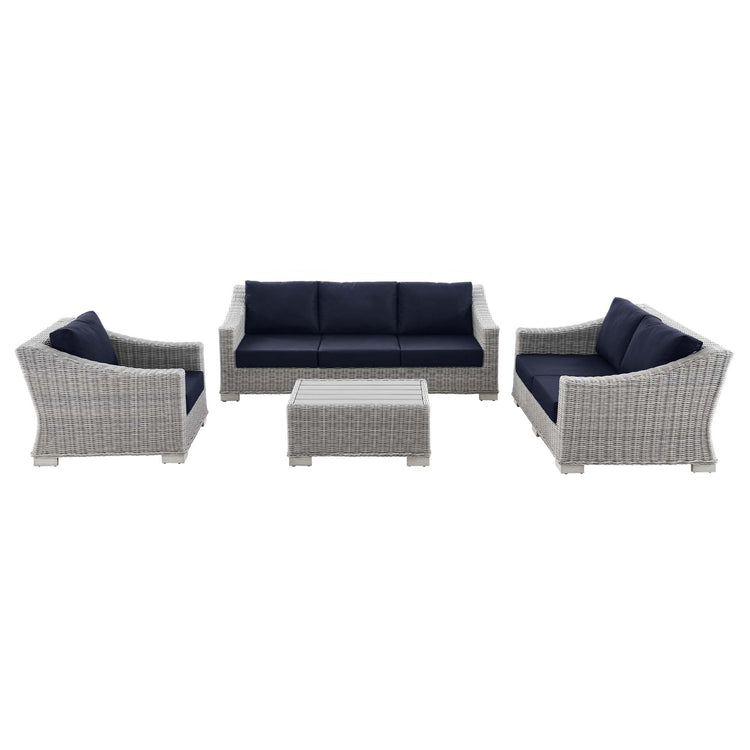 Conway 4-Piece Outdoor Patio Wicker Rattan Furniture Set - Light Gray Navy