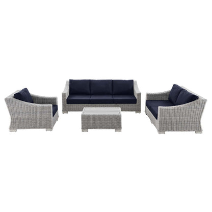 Conway 4-Piece Outdoor Patio Wicker Rattan Furniture Set - Light Gray Navy