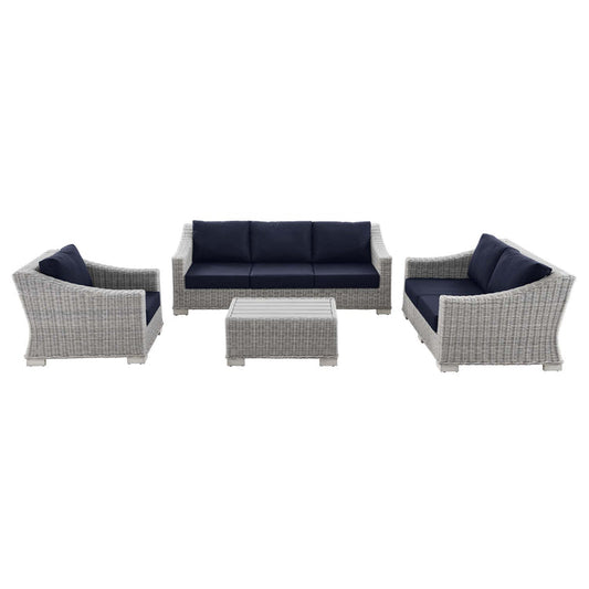 Conway 4-Piece Outdoor Patio Wicker Rattan Furniture Set - Light Gray Navy