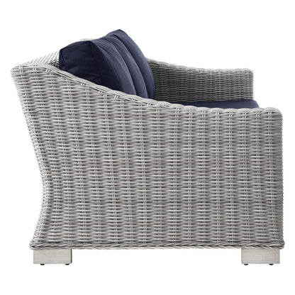 Conway 4-Piece Outdoor Patio Wicker Rattan Furniture Set - Light Gray Navy