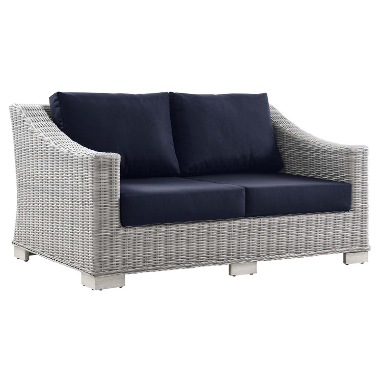 Conway 4-Piece Outdoor Patio Wicker Rattan Furniture Set - Light Gray Navy