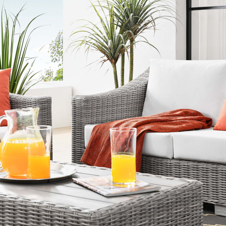Conway 4-Piece Outdoor Patio Wicker Rattan Furniture Set - Light Gray White