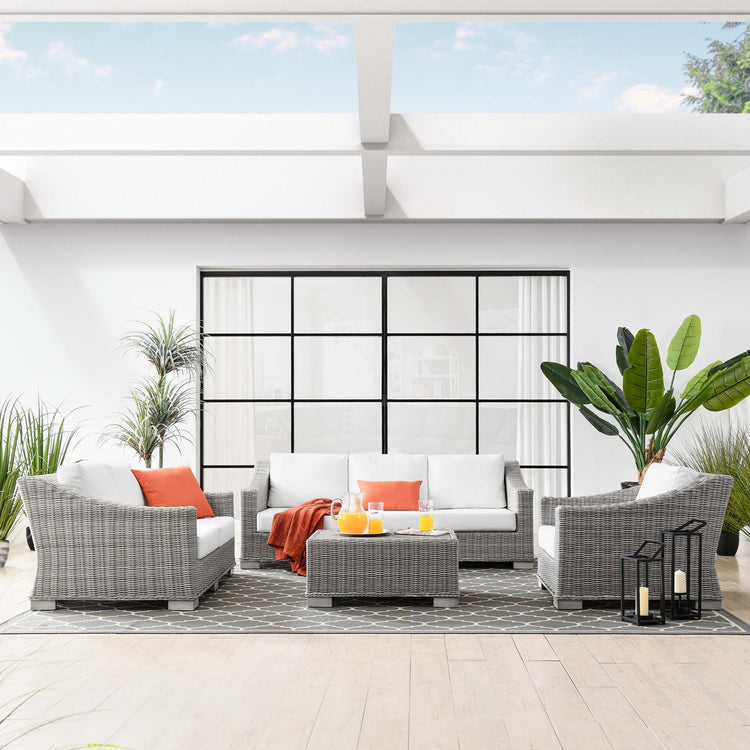 Conway 4-Piece Outdoor Patio Wicker Rattan Furniture Set - Light Gray White