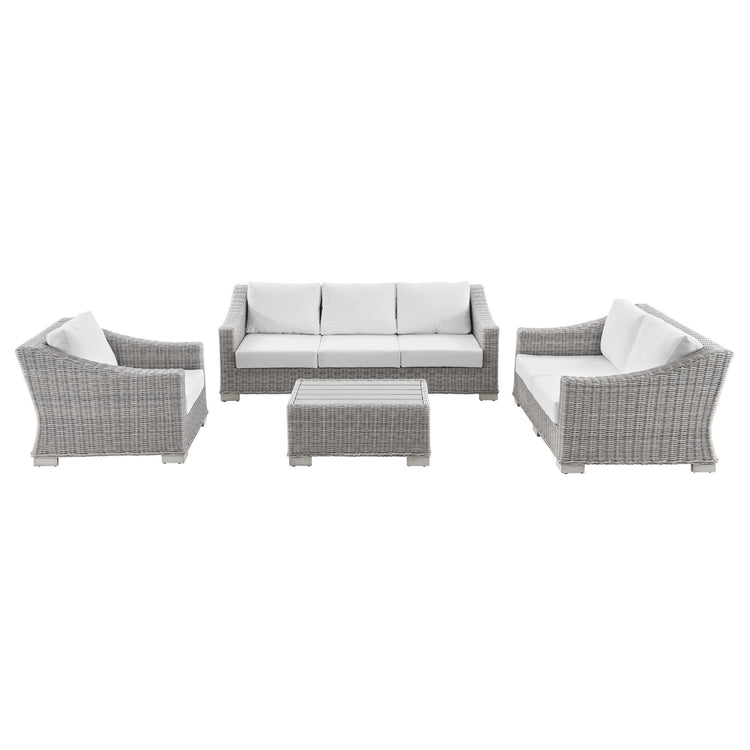 Conway 4-Piece Outdoor Patio Wicker Rattan Furniture Set - Light Gray White