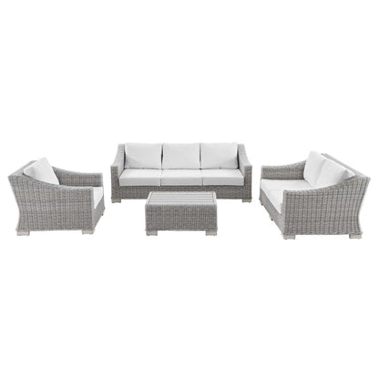 Conway 4-Piece Outdoor Patio Wicker Rattan Furniture Set - Light Gray White