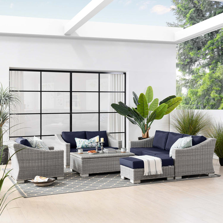 Conway 5-Piece Outdoor Patio Wicker Rattan Furniture Set - Light Gray Navy