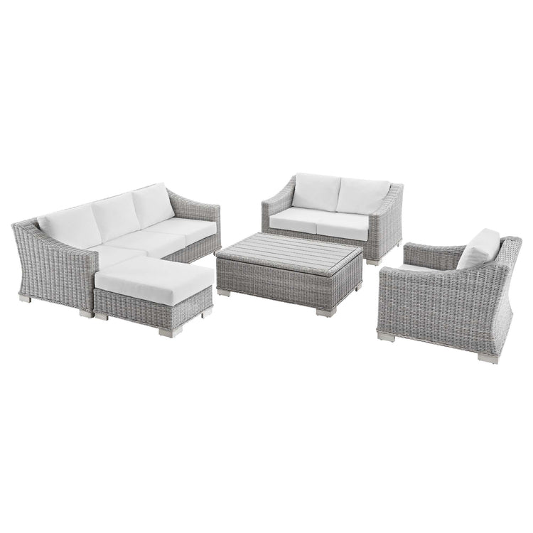 Conway 5-Piece Outdoor Patio Wicker Rattan Furniture Set - Light Gray White
