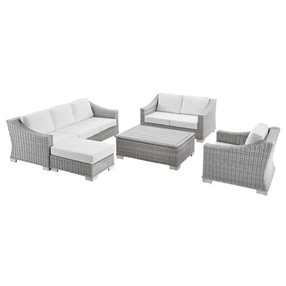 Conway 5-Piece Outdoor Patio Wicker Rattan Furniture Set - Light Gray White