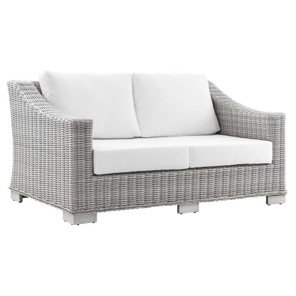 Conway 5-Piece Outdoor Patio Wicker Rattan Furniture Set - Light Gray White