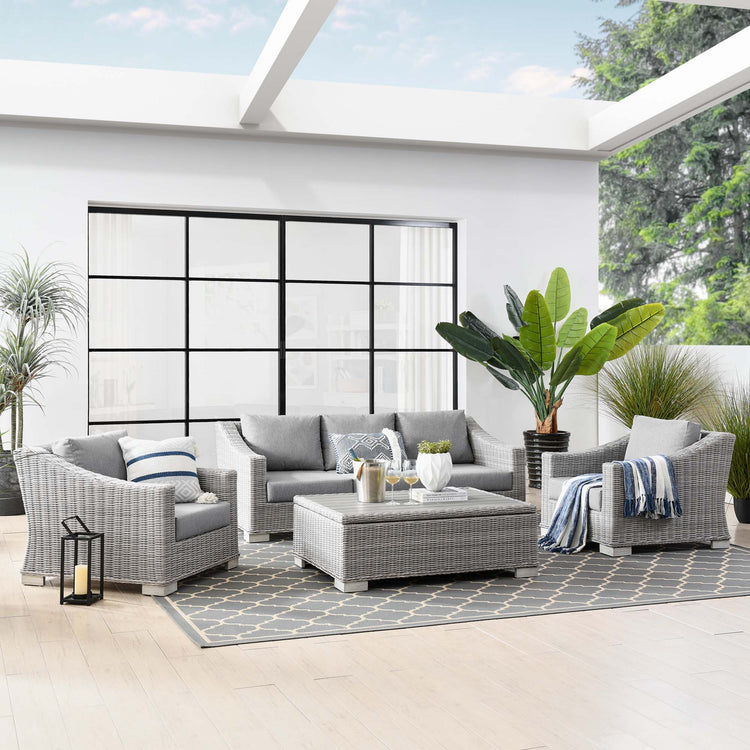 Conway 4-Piece Outdoor Patio Wicker Rattan Furniture Set - Light Gray Gray