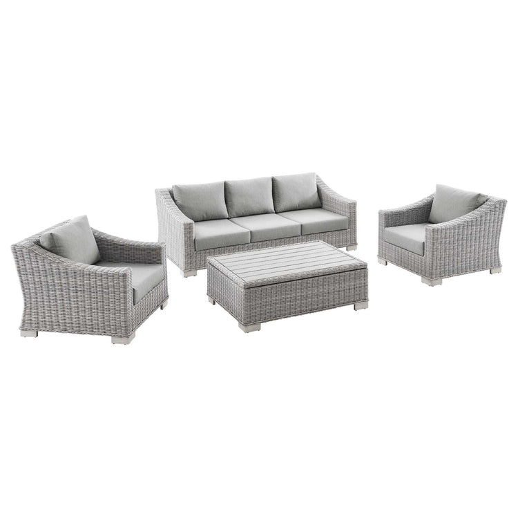 Conway 4-Piece Outdoor Patio Wicker Rattan Furniture Set - Light Gray Gray