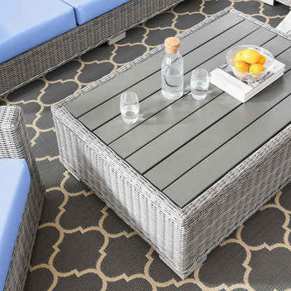 Conway 4-Piece Outdoor Patio Wicker Rattan Furniture Set - Light Gray Light Blue