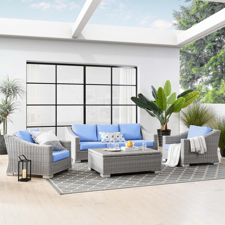 Conway 4-Piece Outdoor Patio Wicker Rattan Furniture Set - Light Gray Light Blue