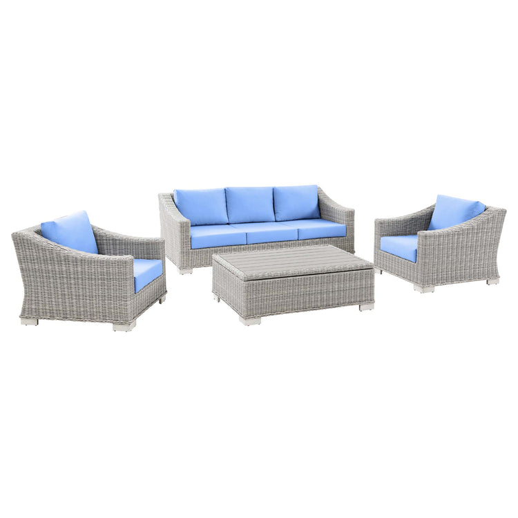 Conway 4-Piece Outdoor Patio Wicker Rattan Furniture Set - Light Gray Light Blue