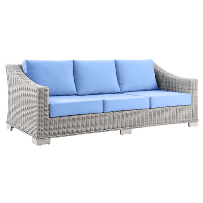 Conway 4-Piece Outdoor Patio Wicker Rattan Furniture Set - Light Gray Light Blue