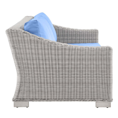 Conway 4-Piece Outdoor Patio Wicker Rattan Furniture Set - Light Gray Light Blue