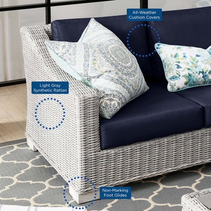 Conway 4-Piece Outdoor Patio Wicker Rattan Furniture Set - Light Gray Navy