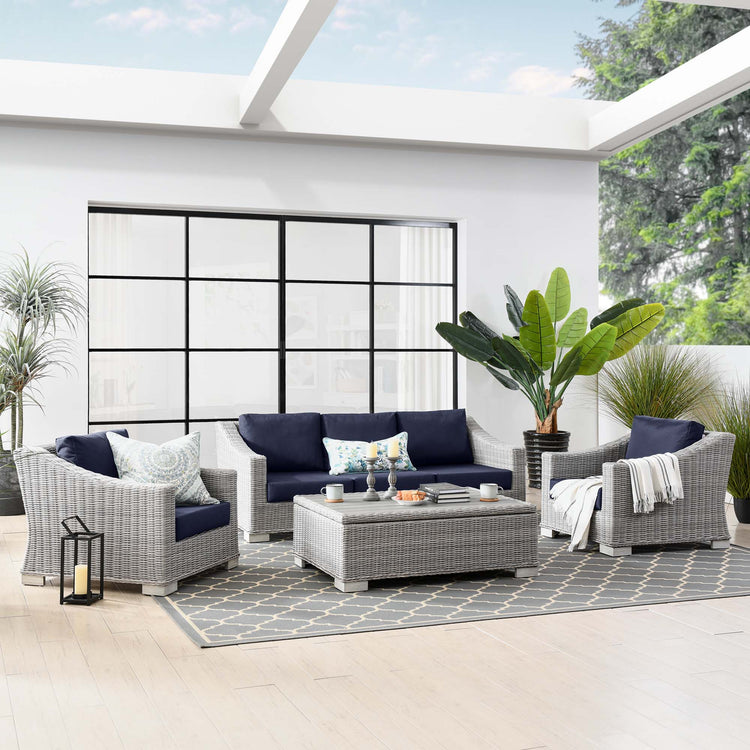 Conway 4-Piece Outdoor Patio Wicker Rattan Furniture Set - Light Gray Navy