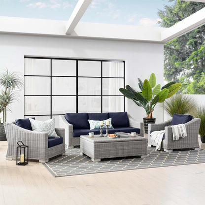 Conway 4-Piece Outdoor Patio Wicker Rattan Furniture Set - Light Gray Navy