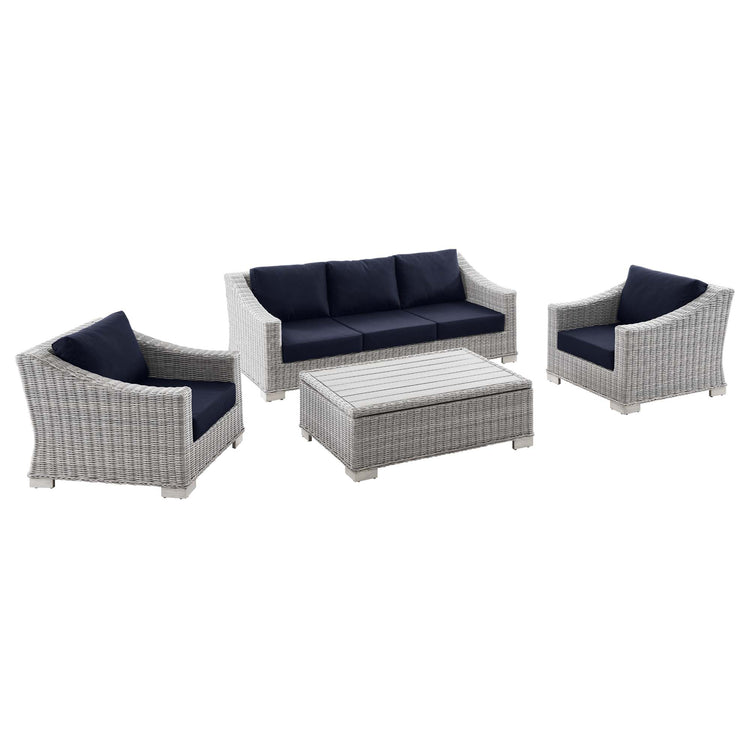 Conway 4-Piece Outdoor Patio Wicker Rattan Furniture Set - Light Gray Navy
