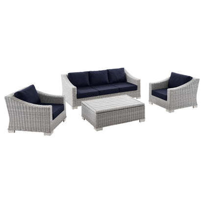 Conway 4-Piece Outdoor Patio Wicker Rattan Furniture Set - Light Gray Navy