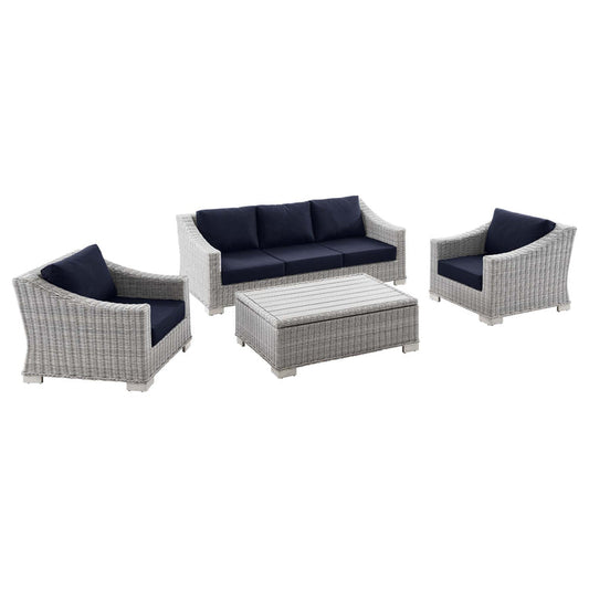 Conway 4-Piece Outdoor Patio Wicker Rattan Furniture Set - Light Gray Navy