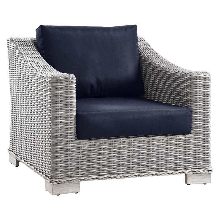Conway 4-Piece Outdoor Patio Wicker Rattan Furniture Set - Light Gray Navy