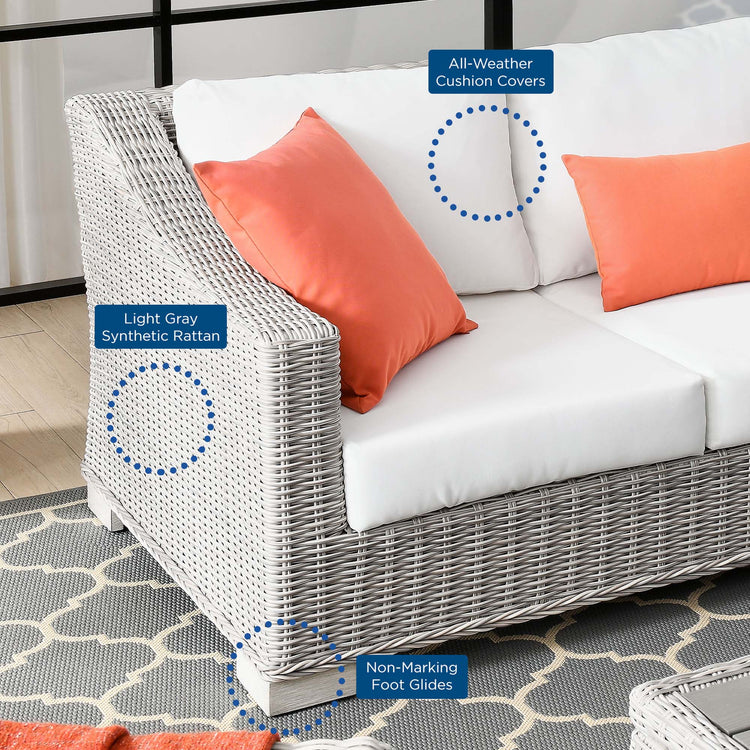 Conway 4-Piece Outdoor Patio Wicker Rattan Furniture Set - Light Gray White