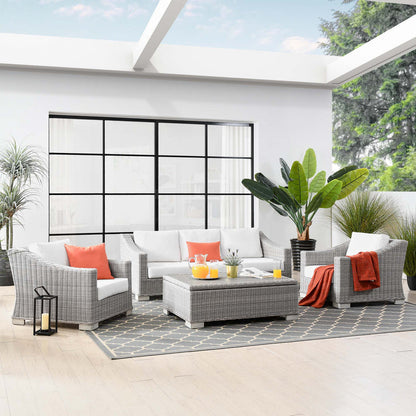 Conway 4-Piece Outdoor Patio Wicker Rattan Furniture Set - Light Gray White