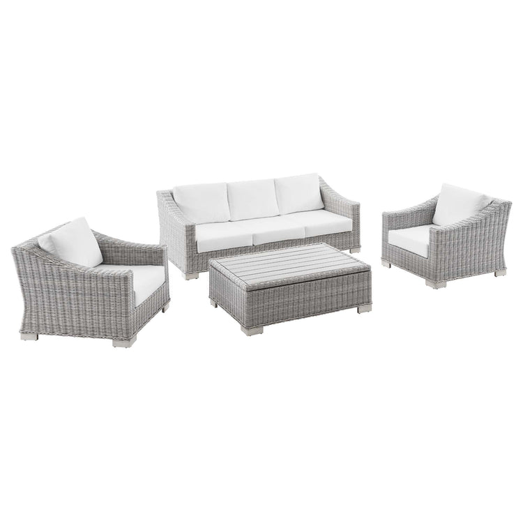 Conway 4-Piece Outdoor Patio Wicker Rattan Furniture Set - Light Gray White