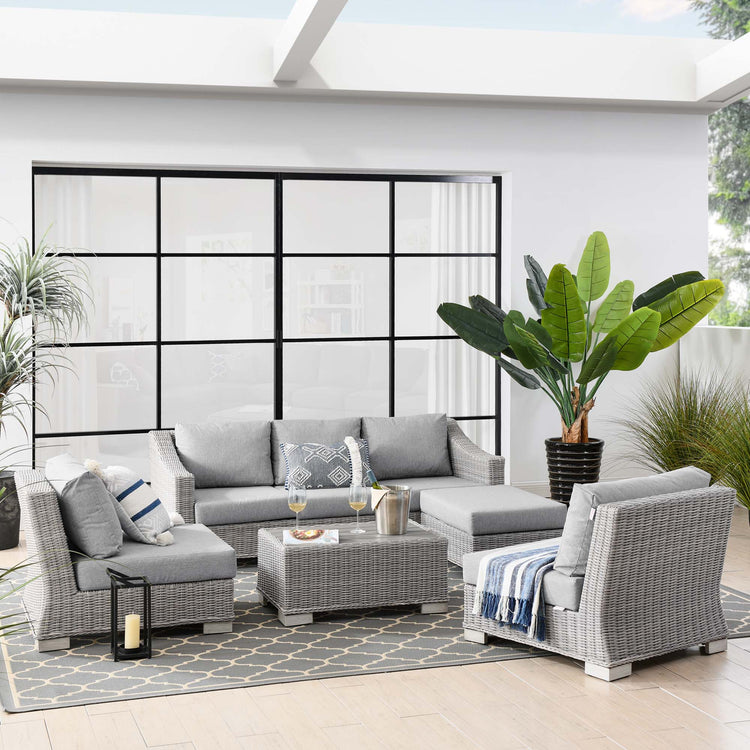 Conway 5-Piece Outdoor Patio Wicker Rattan Furniture Set - Light Gray Gray