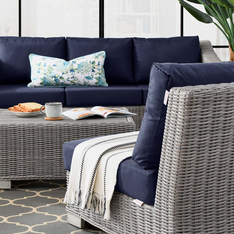 Conway 5-Piece Outdoor Patio Wicker Rattan Furniture Set - Light Gray Navy