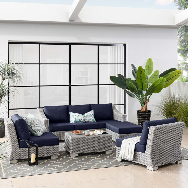 Conway 5-Piece Outdoor Patio Wicker Rattan Furniture Set - Light Gray Navy