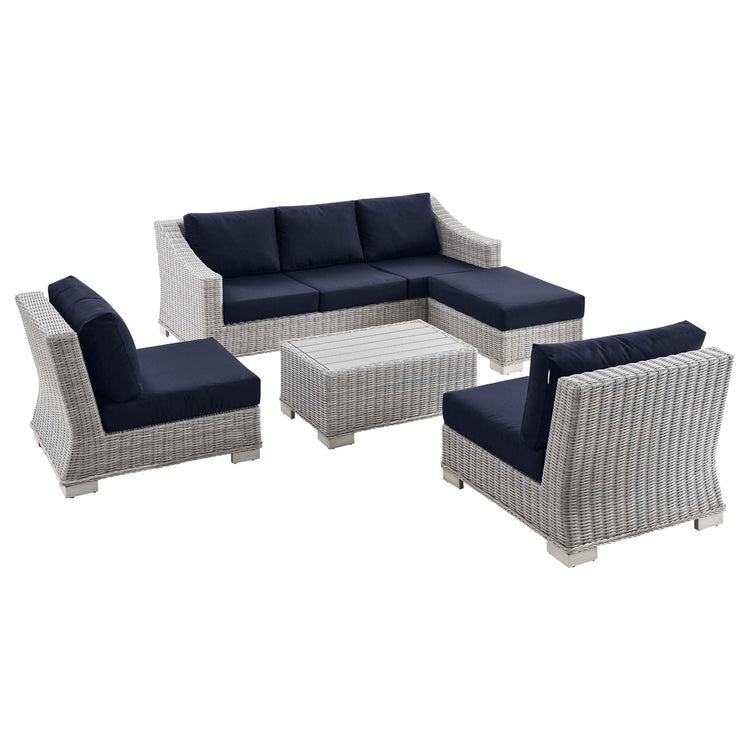 Conway 5-Piece Outdoor Patio Wicker Rattan Furniture Set - Light Gray Navy