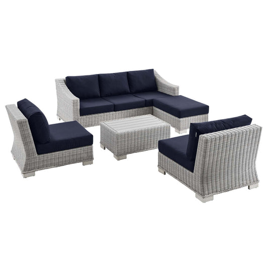 Conway 5-Piece Outdoor Patio Wicker Rattan Furniture Set - Light Gray Navy