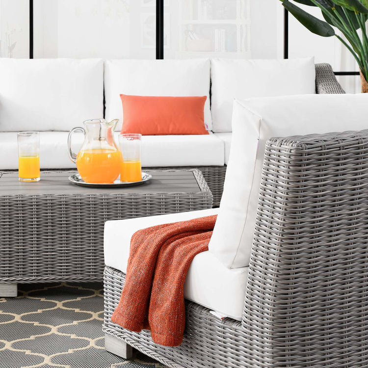 Conway 5-Piece Outdoor Patio Wicker Rattan Furniture Set - Light Gray White