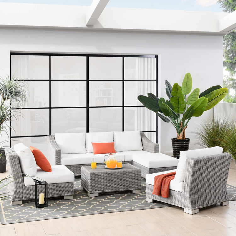 Conway 5-Piece Outdoor Patio Wicker Rattan Furniture Set - Light Gray White