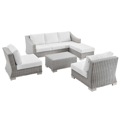 Conway 5-Piece Outdoor Patio Wicker Rattan Furniture Set - Light Gray White