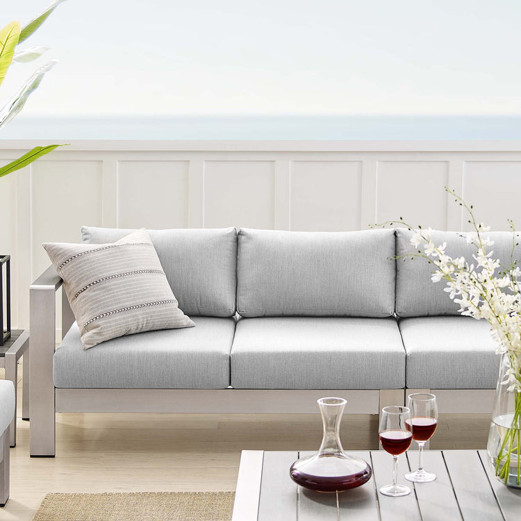 Shore 7 Piece Sunbrella® Fabric Outdoor Patio Aluminum Sectional Sofa Set - Silver Gray