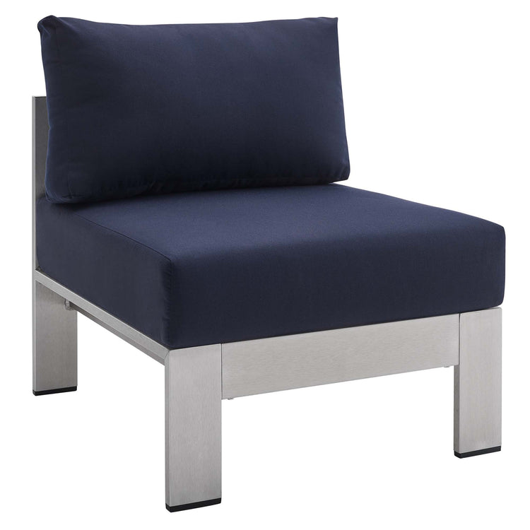 Shore 7 Piece Sunbrella® Fabric Outdoor Patio Aluminum Sectional Sofa Set - Silver Navy