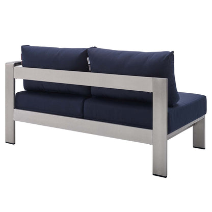 Shore 7 Piece Sunbrella® Fabric Outdoor Patio Aluminum Sectional Sofa Set - Silver Navy