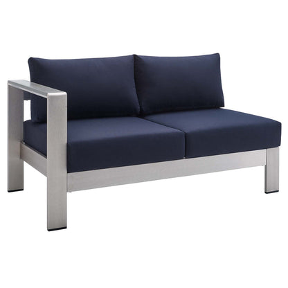 Shore 7 Piece Sunbrella® Fabric Outdoor Patio Aluminum Sectional Sofa Set - Silver Navy