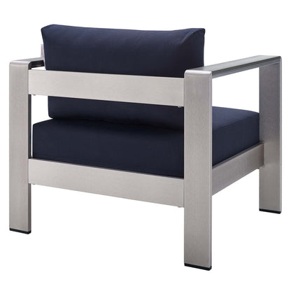 Shore 7 Piece Sunbrella® Fabric Outdoor Patio Aluminum Sectional Sofa Set - Silver Navy
