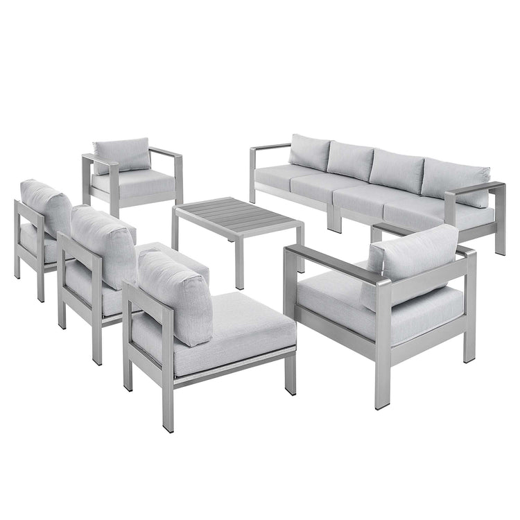 Shore 8 Piece Sunbrella® Fabric Outdoor Patio Aluminum Sectional Sofa Set - Silver Gray