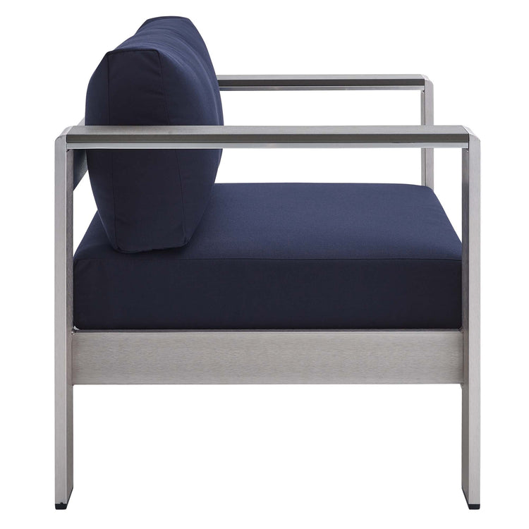 Shore 8 Piece Sunbrella® Fabric Outdoor Patio Aluminum Sectional Sofa Set - Silver Navy
