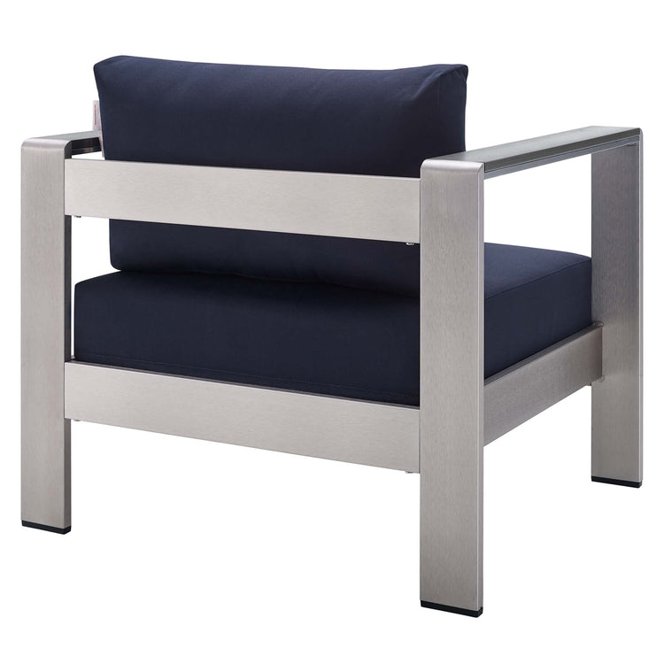 Shore 8 Piece Sunbrella® Fabric Outdoor Patio Aluminum Sectional Sofa Set - Silver Navy